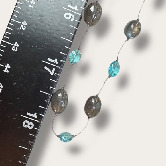 Handcrafted Sea Glass Bead Necklace Hand Knotted Aqua & Smoky Bead 36 inch EVC - Picture 12 of 13